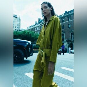 SOLD!! SET!! NWT ZARA WRINKLED SATIN EFFECT BLOUSE ZW COLLECTION & PANTS SET